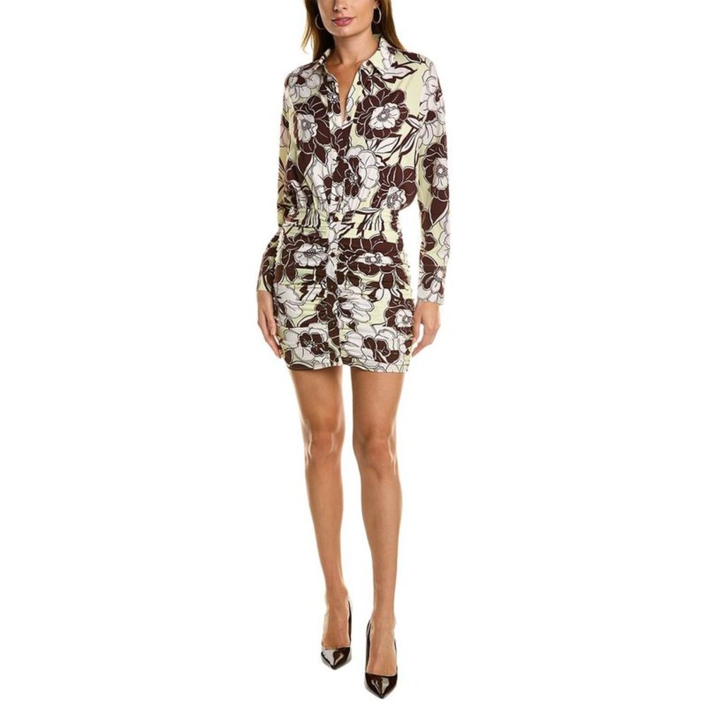 Floral Shirt Dress Midi in Brown and Cream